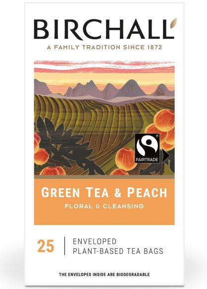 Birchall Green Tea & Peach Fairtrade Envelope Tea Bags (25)