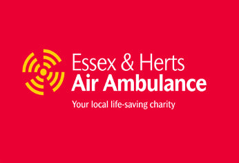 Essex & Herts Air Ambulance logo on a red background