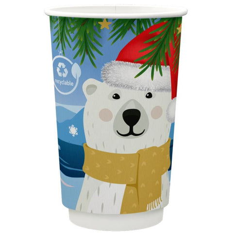 8oz "Polar Bear" Double Wall Compostable Xmas Cups (25)