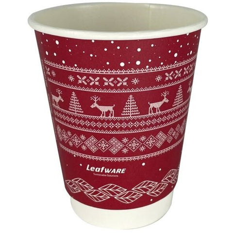 8oz Leafware Xmas Jumper Double Wall Compostable Cups (100)