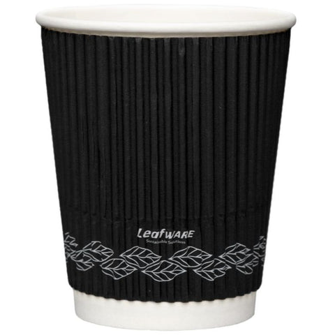 12oz Leafware Black Ripple Cups (100)