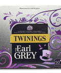 Twinings Earl Grey tea packaging with decorative elements on a white background