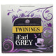 Twinings Earl Grey tea packaging with decorative elements on a white background