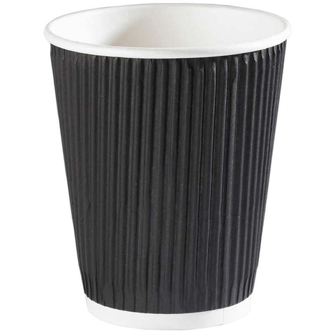 Detpak Ripple 12oz Black Ripple Disposable Paper Cups | Box of 500 | A1 Coffee