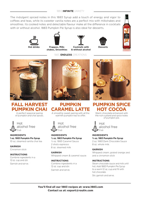 1883 Maison Routin Pumpkin Spice Syrup PET Recipes