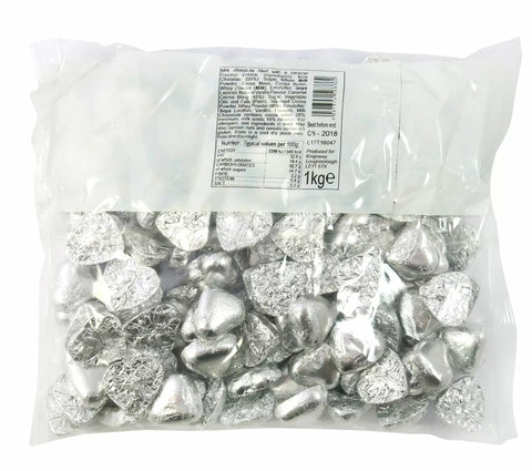 Milk Chocolate Hearts In Silver Foil (1kg)