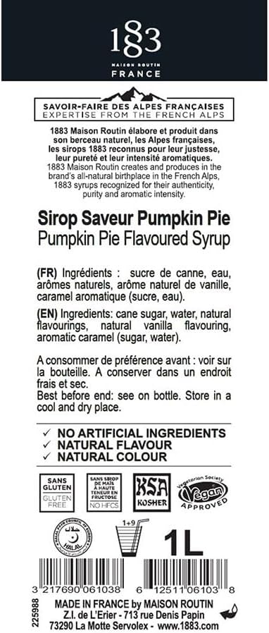 1883 Maison Routin Pumpkin Pie Syrup - 1 Litre (Plastic Bottle)