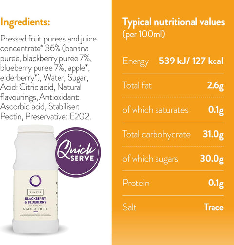 Simply Blueberry & Blackberry Smoothie 12 x 1 Litre