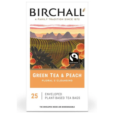 Birchall Green Tea & Peach Fairtrade Envelope Tea Bags (25)