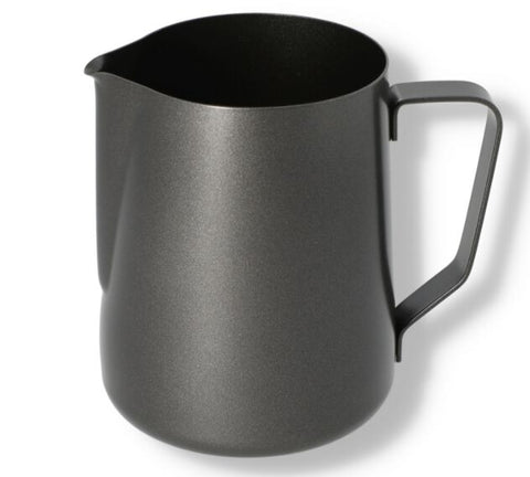 Black milk pitcher on a white background