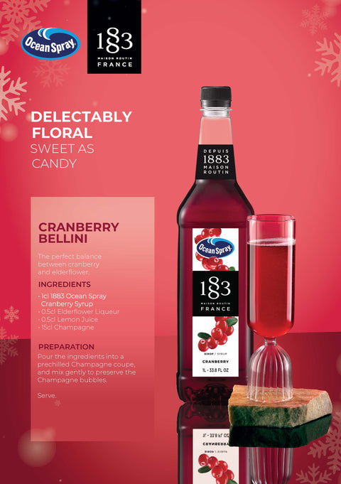 1883 Maison Routin Ocean Spray Cranberry Syrup - 1 Litre (Plastic Bottle)