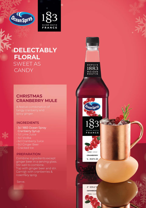 1883 Maison Routin Ocean Spray Cranberry Syrup - 1 Litre (Plastic Bottle)