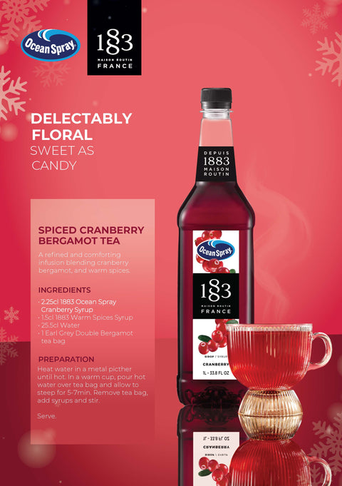 1883 Maison Routin Ocean Spray Cranberry Syrup - 1 Litre (Plastic Bottle)