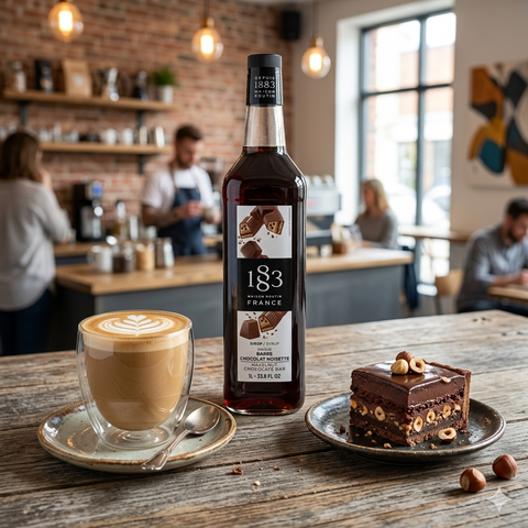1883 Maison Routin Chocolate Hazelnut Bar Syrup - 1 Litre (Glass Bottle)