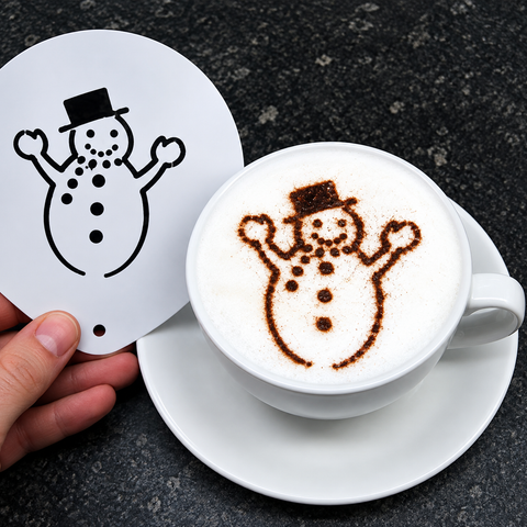 Happy Snowman Latte Art Coffee Stencil
