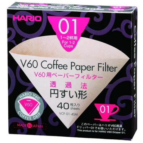 Hario V60 Dripper Unbleached Filter Papers (Pack of 40)