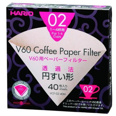 Hario V60 Dripper Unbleached Filter Papers (Pack of 40) - Size 02