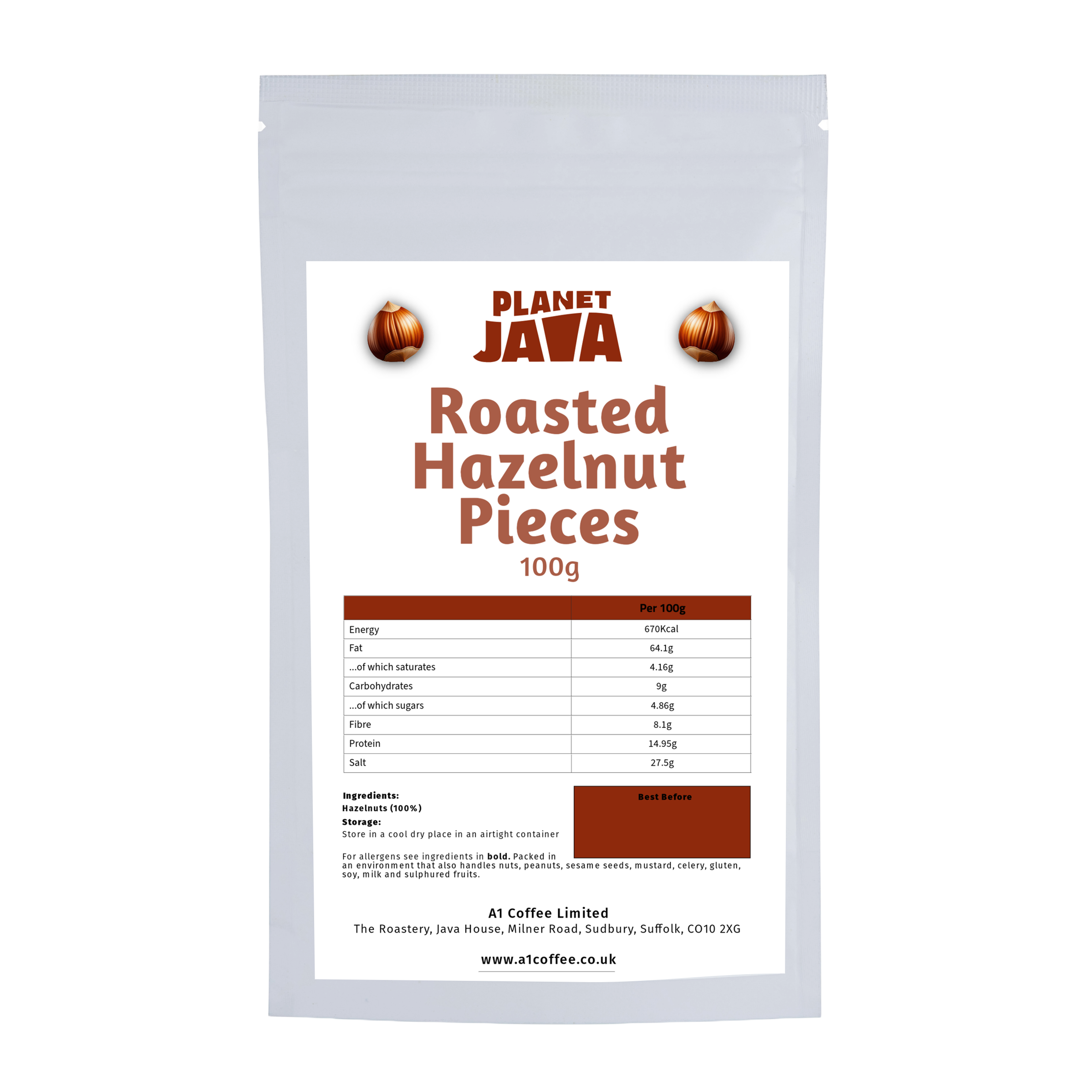 Java Packet Roasted Planet Java Roasted Hazelnut Pieces | 100g Resealable Pouch – A1 Coffee