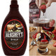 Bottle of Hershey's Chocolate Syrup with images of dessert being made.