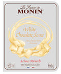 La Sauce de Monin white chocolate sauce packaging on a white background