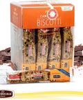 Box of Pan Ducale biscotti with chocolate pieces on a white background