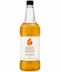 A 1-liter glass bottle of Simply Mango Flavouring Syrup with a black cap and a white label, shown on a solid white background.