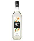 A bottle of 183 Maison Matrio France Gomme Cane syrup, featuring a clear glass bottle with a white and black label decorated with orange and green floral illustrations, set against a plain white background.