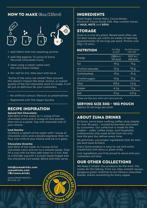 Zuma 56% Cocoa Peruvian Chocolate Coins (1kg)