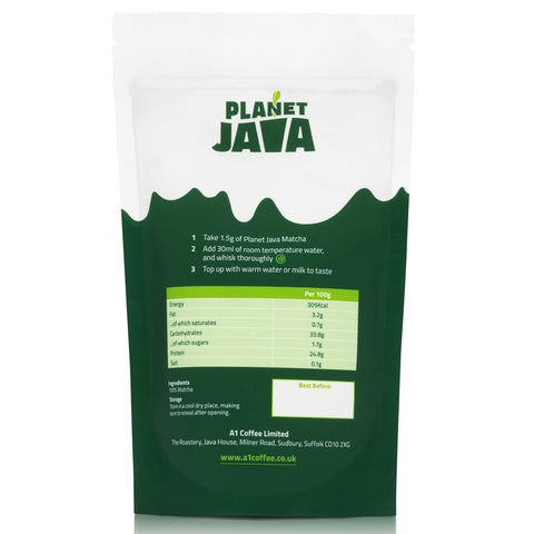 Planet Java coffee package with green and white design