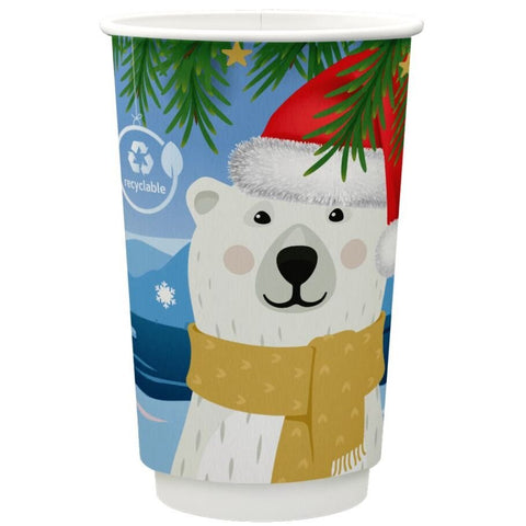 16oz "Polar Bear" Double Wall Compostable Xmas Cups (25)