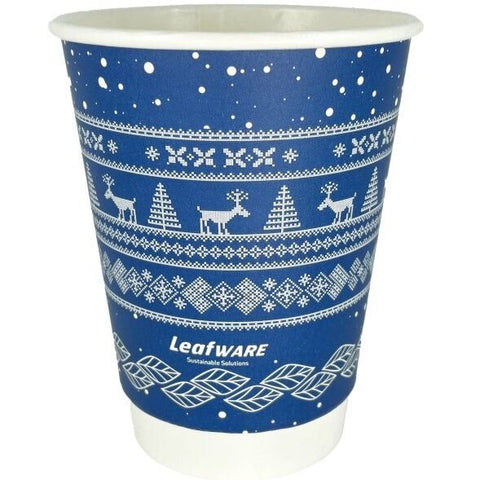 12oz Leafware Xmas Jumper Double Wall Compostable Cups (500)